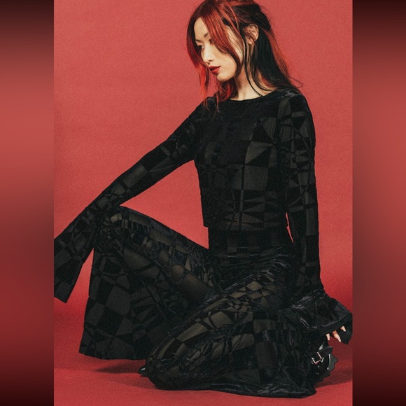 KILLSTAR Suspiria Mood Stretch Mesh Velvet Burnout Flared Pants Black Size XS S - Picture 7 of 7